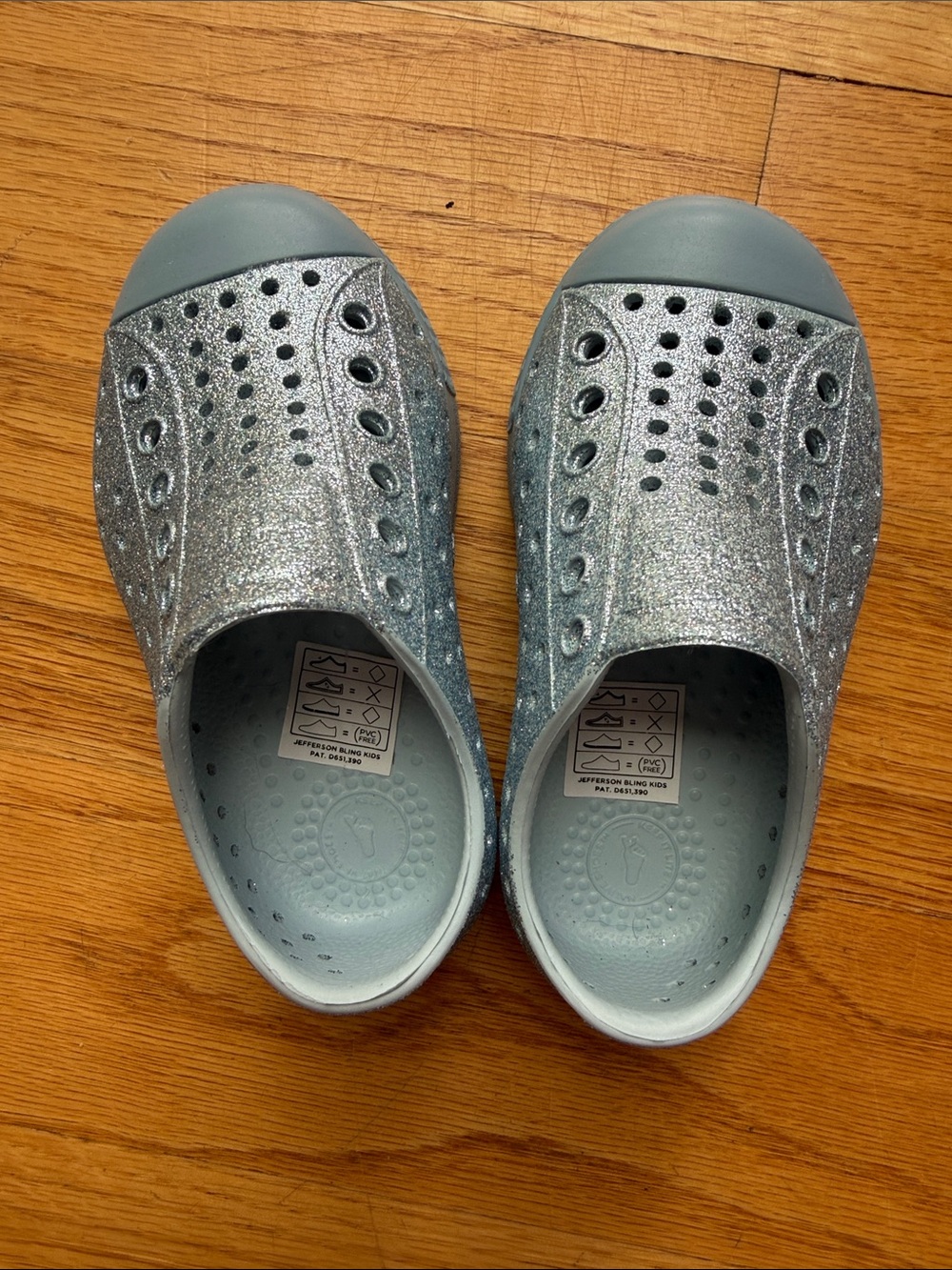 Native Jefferson Bling Slip Ons - Light Blue Sparkle